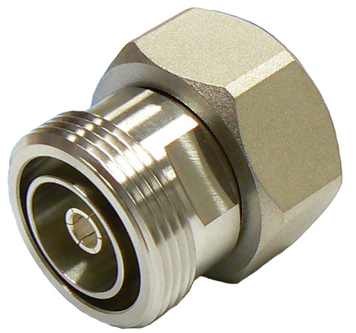 7/16″ DIN male to 7/16″ DIN female, low P.I.M. straight adaptor, intra-series, DC-3 GHz, 50 Ohms – Tri-metal plated